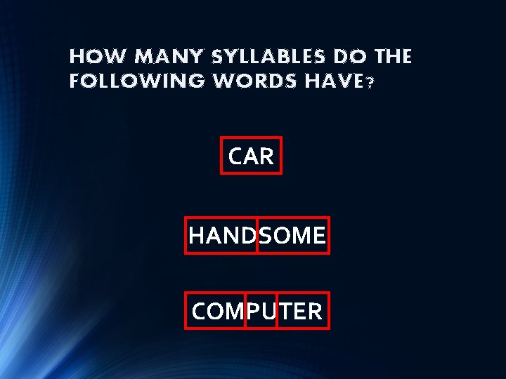 Phonology Class SYLLABLE HOW MANY SYLLABLES DO THE