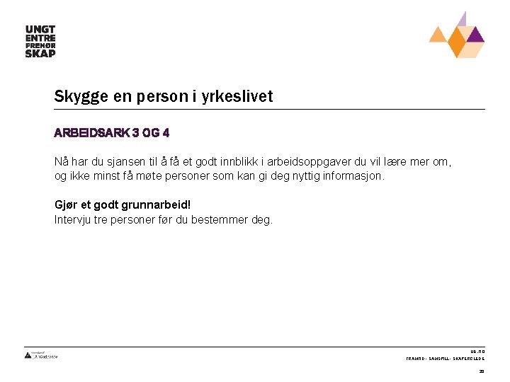Skygge en person i yrkeslivet ARBEIDSARK 3 OG 4 Nå har du sjansen til