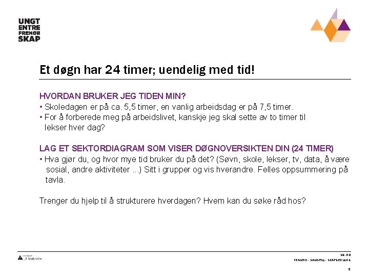 Et døgn har 24 timer; uendelig med tid! HVORDAN BRUKER JEG TIDEN MIN? •