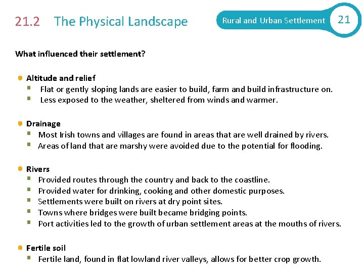 21. 2 The Physical Landscape Rural and Urban Settlement 21 What influenced their settlement?