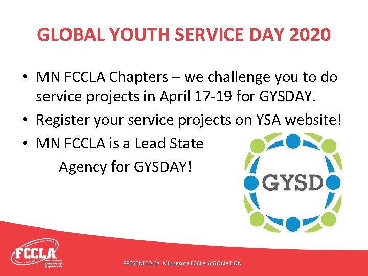 GLOBAL YOUTH SERVICE DAY 2020 • MN FCCLA Chapters – we challenge you to