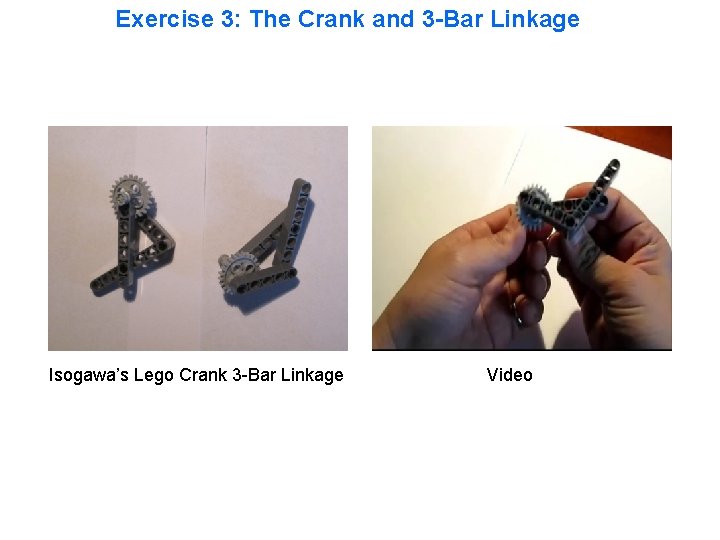 Exercise 3: The Crank and 3 -Bar Linkage Isogawa’s Lego Crank 3 -Bar Linkage