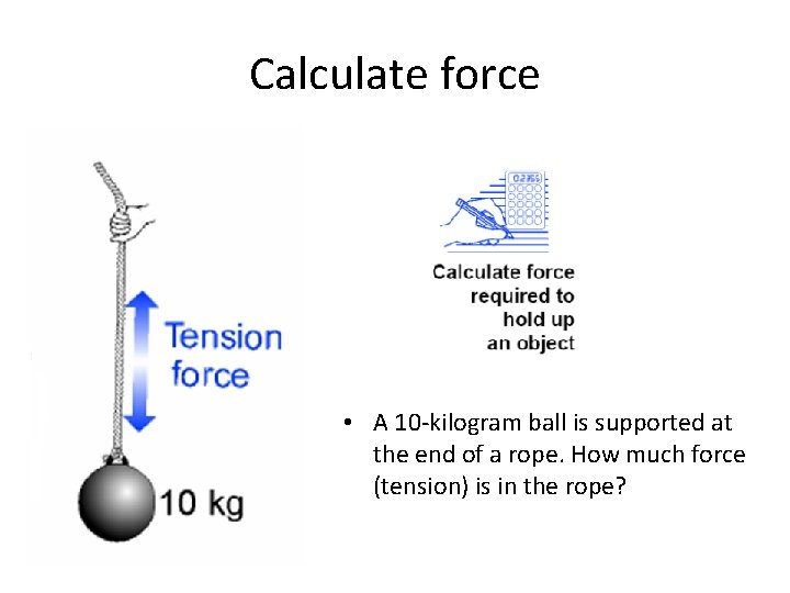 Calculate force • A 10 -kilogram ball is supported at the end of a