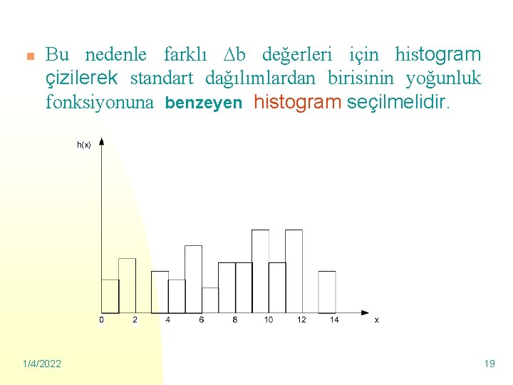 n Bu nedenle farklı b değerleri için histogram çizilerek standart dağılımlardan birisinin yoğunluk fonksiyonuna