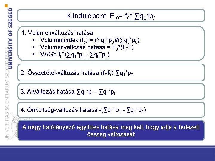 Kiindulópont: F 0= f 0* ∑q 0*p 0 1. Volumenváltozás hatása • Volumenindex (Iq)