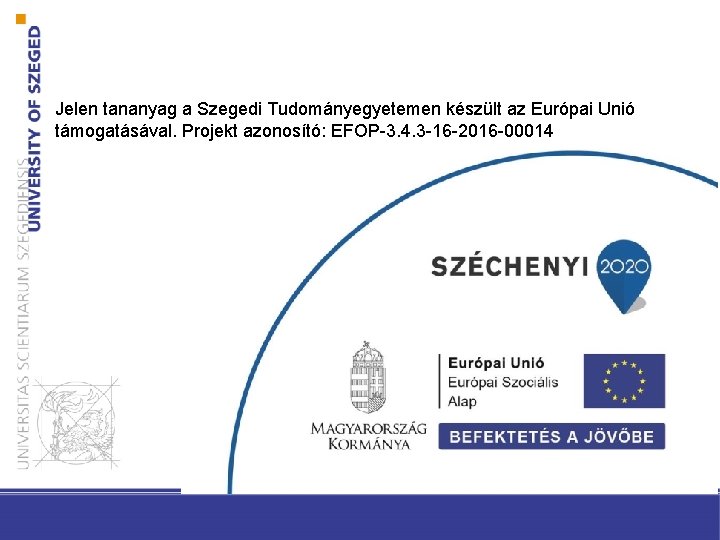 Jelen tananyag a Szegedi Tudományegyetemen készült az Európai Unió támogatásával. Projekt azonosító: EFOP-3. 4.