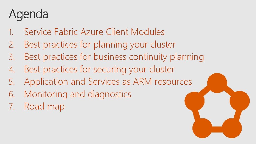 1. 2. 3. 4. 5. 6. 7. Service Fabric Azure Client Modules Best practices