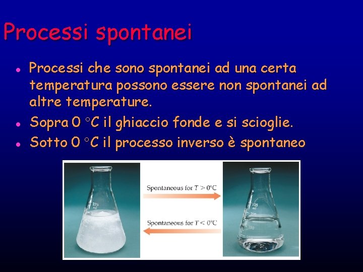 Processi spontanei l l l Processi che sono spontanei ad una certa temperatura possono