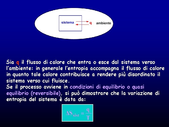 Sia q il flusso di calore che entra o esce dal sistema verso l’ambiente: