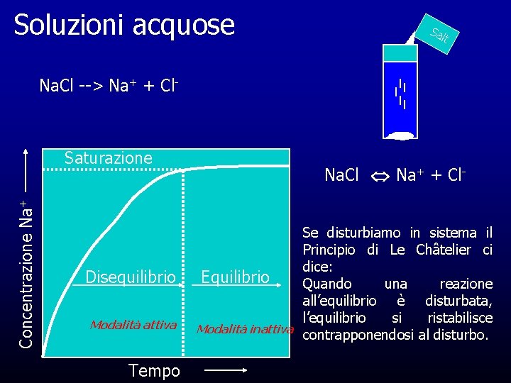 Soluzioni acquose Sa lt Na. Cl --> Na+ + Cl- Concentrazione Na+ Saturazione Disequilibrio