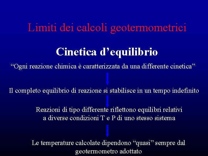 Limiti dei calcoli geotermometrici Cinetica d’equilibrio “Ogni reazione chimica è caratterizzata da una differente