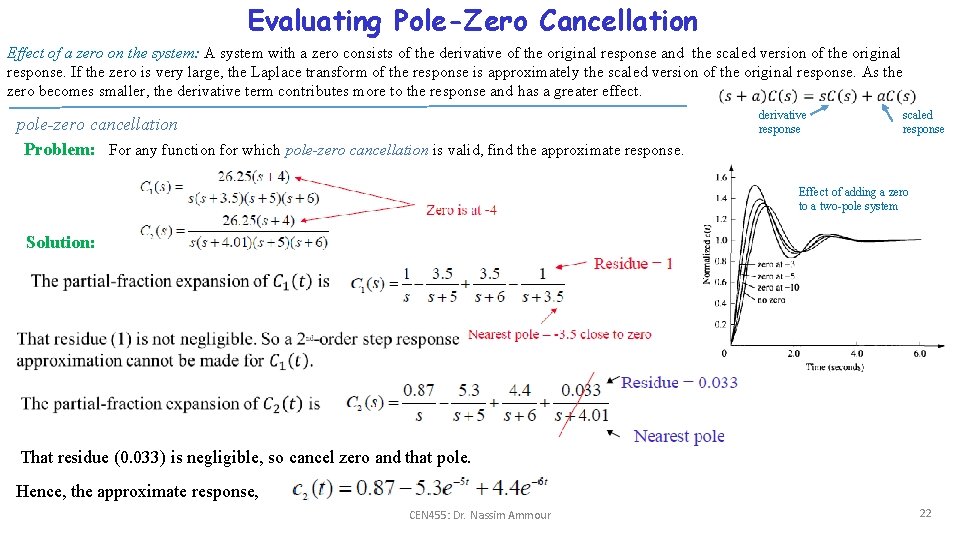 Evaluating Pole-Zero Cancellation Effect of a zero on the system: A system with a Evaluating Pole-Zero Cancellation Effect of a zero on the system: A system with a