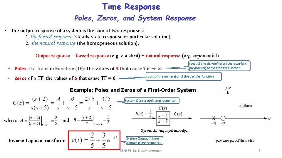 Time Response Poles, Zeros, and System Response • The output response of a system Time Response Poles, Zeros, and System Response • The output response of a system