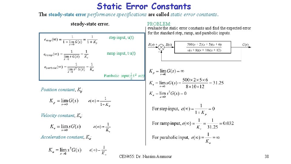 Static Error Constants The steady-state error performance specifications are called static error constants. steady-state Static Error Constants The steady-state error performance specifications are called static error constants. steady-state