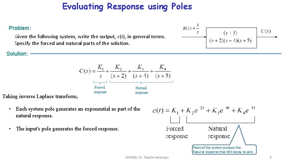 Evaluating Response using Poles Problem: Given the following system, write the output, c(t), in Evaluating Response using Poles Problem: Given the following system, write the output, c(t), in