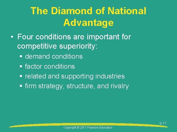 The Diamond of National Advantage • Four conditions are important for competitive superiority: §