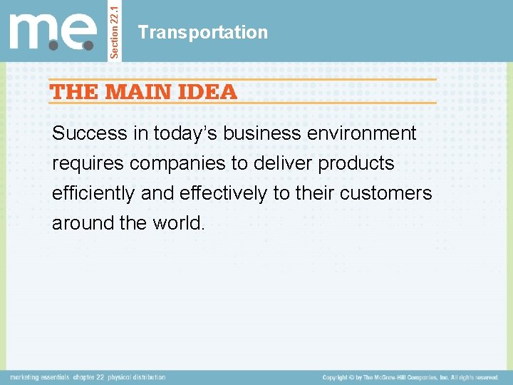 Section 22. 1 Transportation Success in today’s business environment requires companies to deliver products
