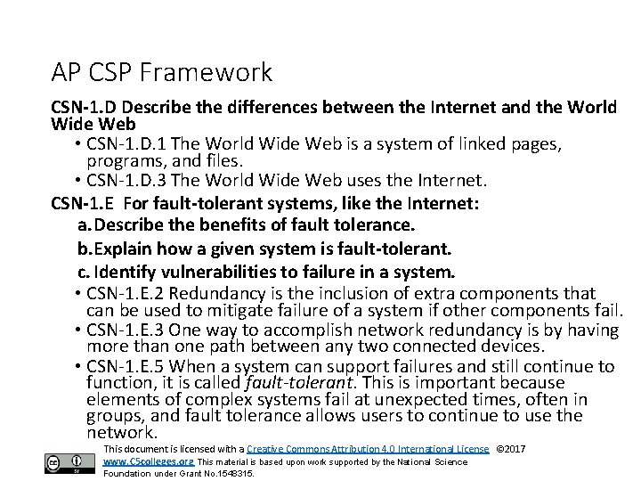 AP CSP Framework CSN-1. D Describe the differences between the Internet and the World
