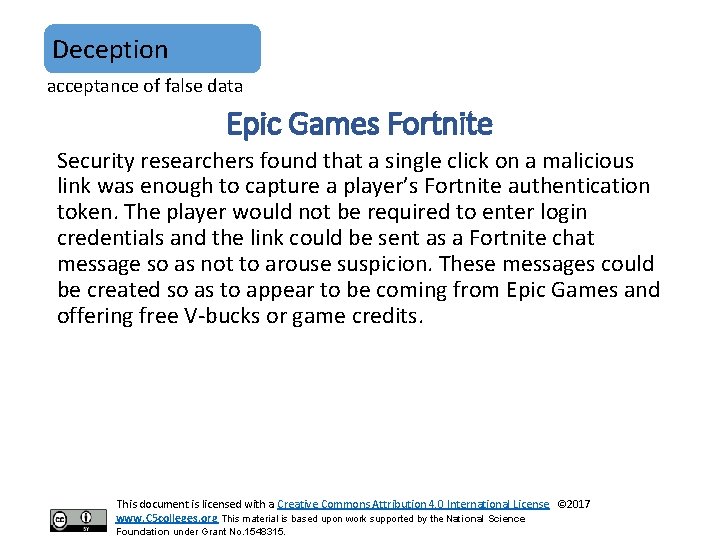 Deception acceptance of false data Epic Games Fortnite Security researchers found that a single