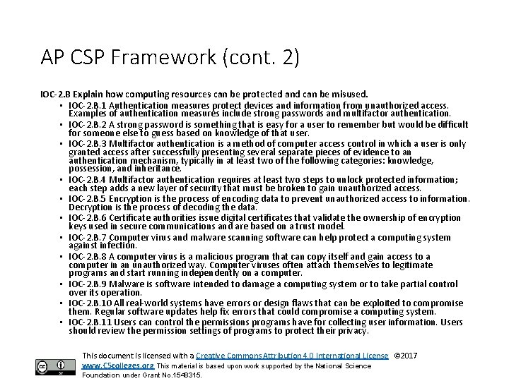 AP CSP Framework (cont. 2) IOC-2. B Explain how computing resources can be protected