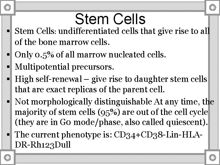 Stem Cells § Stem Cells: undifferentiated cells that give rise to all of the