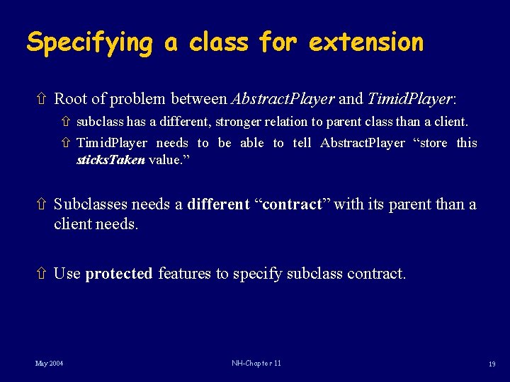 Specifying a class for extension ñ Root of problem between Abstract. Player and Timid.
