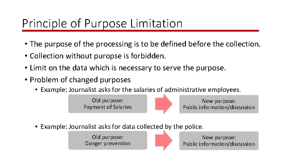 Principle of Purpose Limitation • The purpose of the processing is to be defined