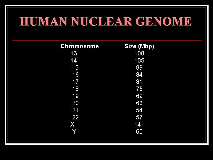 HUMAN NUCLEAR GENOME Chromosome 13 14 15 16 17 18 19 20 21 22
