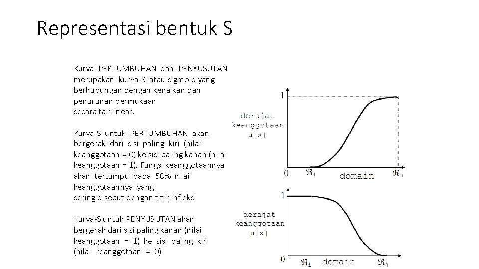 Representasi bentuk S Kurva PERTUMBUHAN dan PENYUSUTAN merupakan kurva-S atau sigmoid yang berhubungan dengan