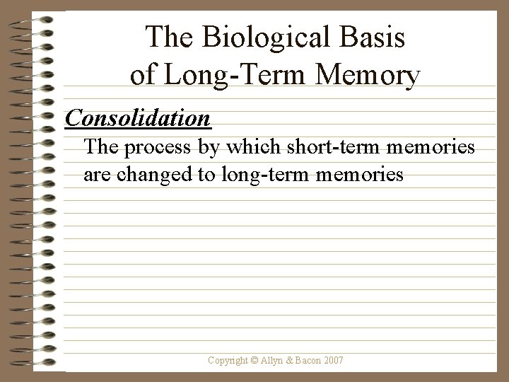 The Biological Basis of Long-Term Memory Consolidation The process by which short-term memories are