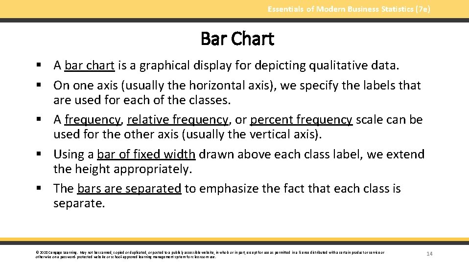 Essentials of Modern Business Statistics (7 e) Bar Chart § A bar chart is