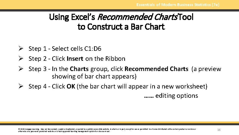 Essentials of Modern Business Statistics (7 e) Using Excel’s Recommended Charts Tool to Construct