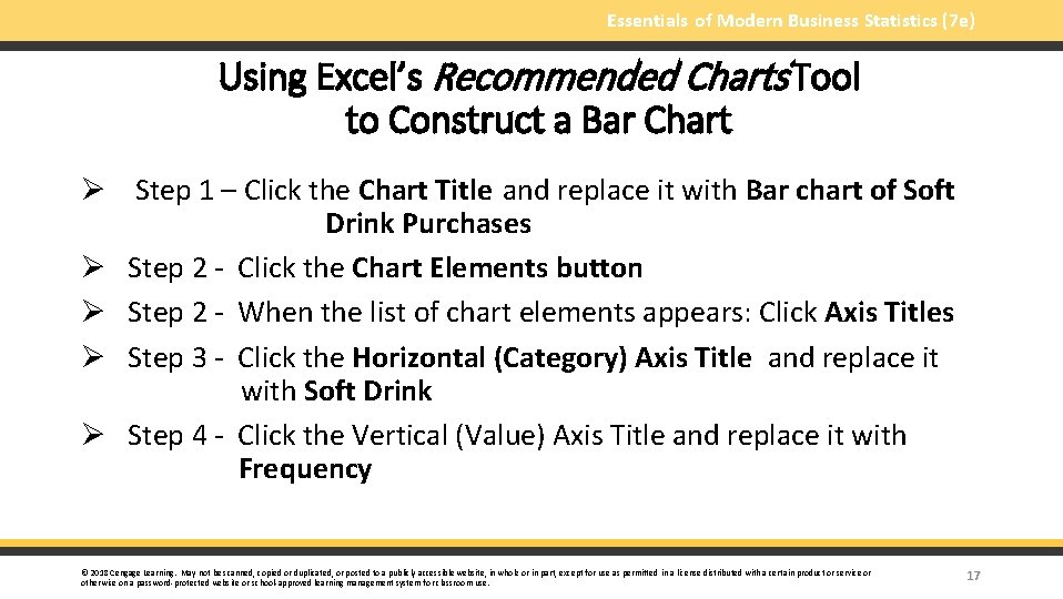 Essentials of Modern Business Statistics (7 e) Using Excel’s Recommended Charts Tool to Construct