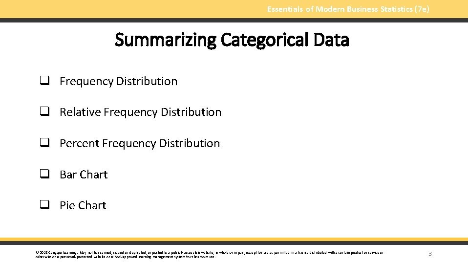 Essentials of Modern Business Statistics (7 e) Summarizing Categorical Data q Frequency Distribution q