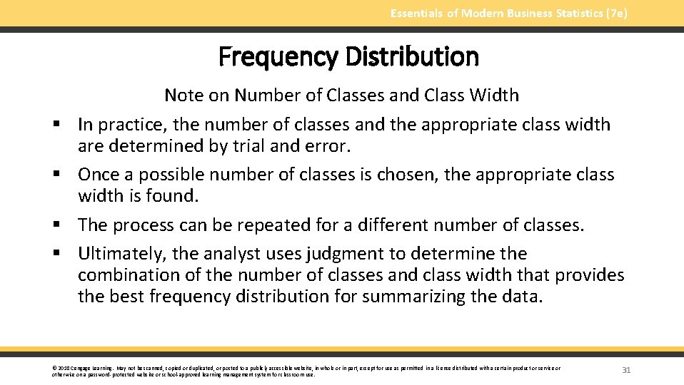 Essentials of Modern Business Statistics (7 e) Frequency Distribution § § Note on Number