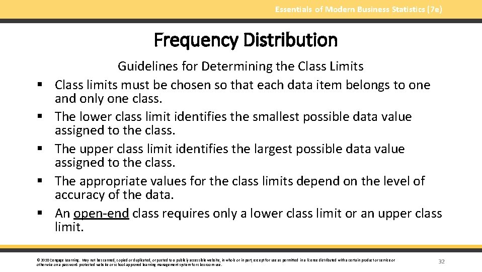 Essentials of Modern Business Statistics (7 e) Frequency Distribution § § § Guidelines for