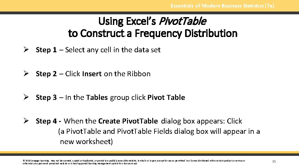 Essentials of Modern Business Statistics (7 e) Using Excel’s Pivot. Table to Construct a