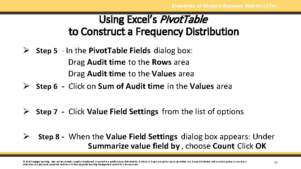 Essentials of Modern Business Statistics (7 e) Using Excel’s Pivot. Table to Construct a