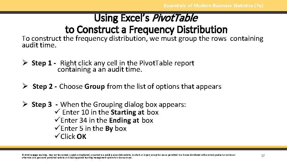 Essentials of Modern Business Statistics (7 e) Using Excel’s Pivot. Table to Construct a