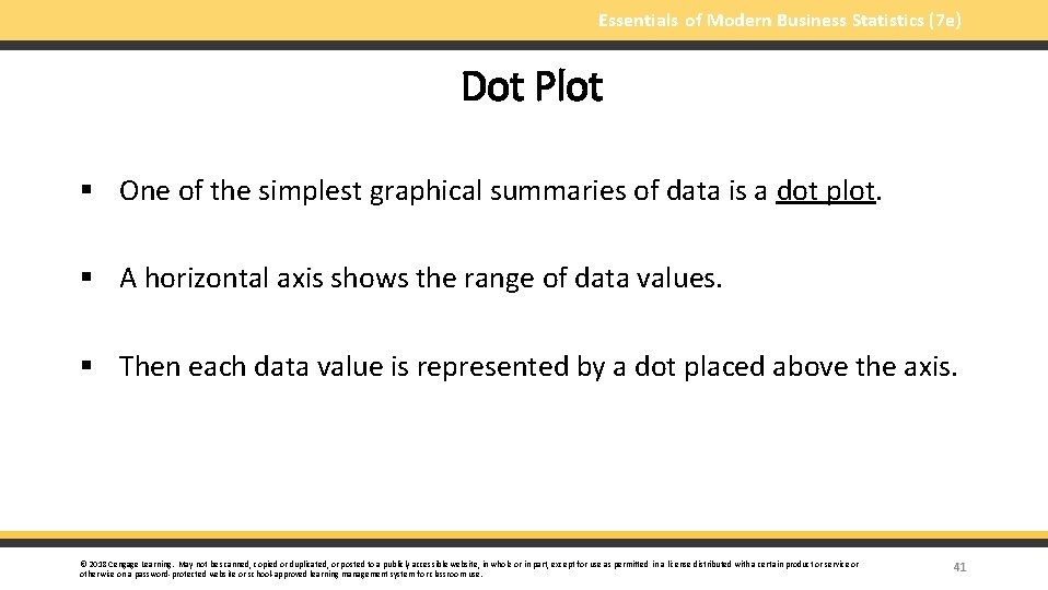 Essentials of Modern Business Statistics (7 e) Dot Plot § One of the simplest