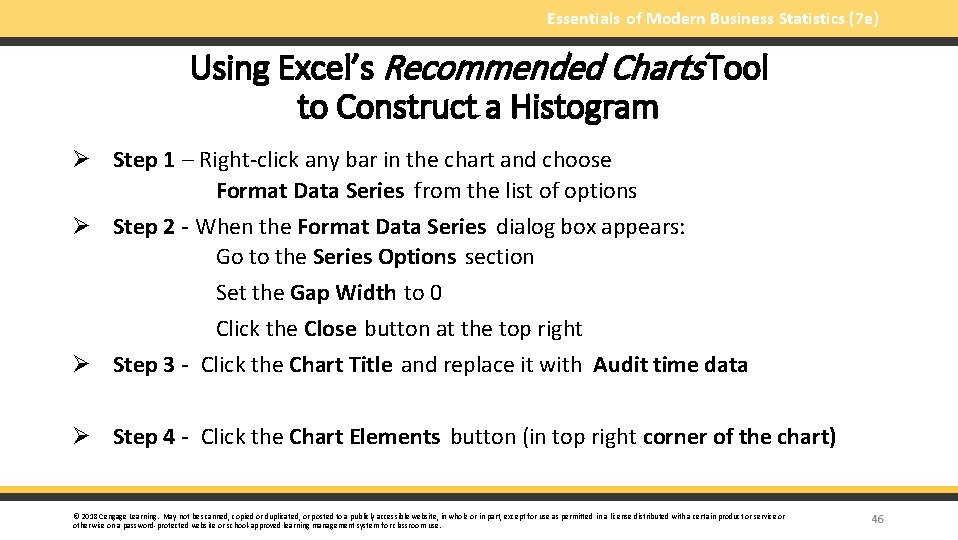 Essentials of Modern Business Statistics (7 e) Using Excel’s Recommended Charts Tool to Construct
