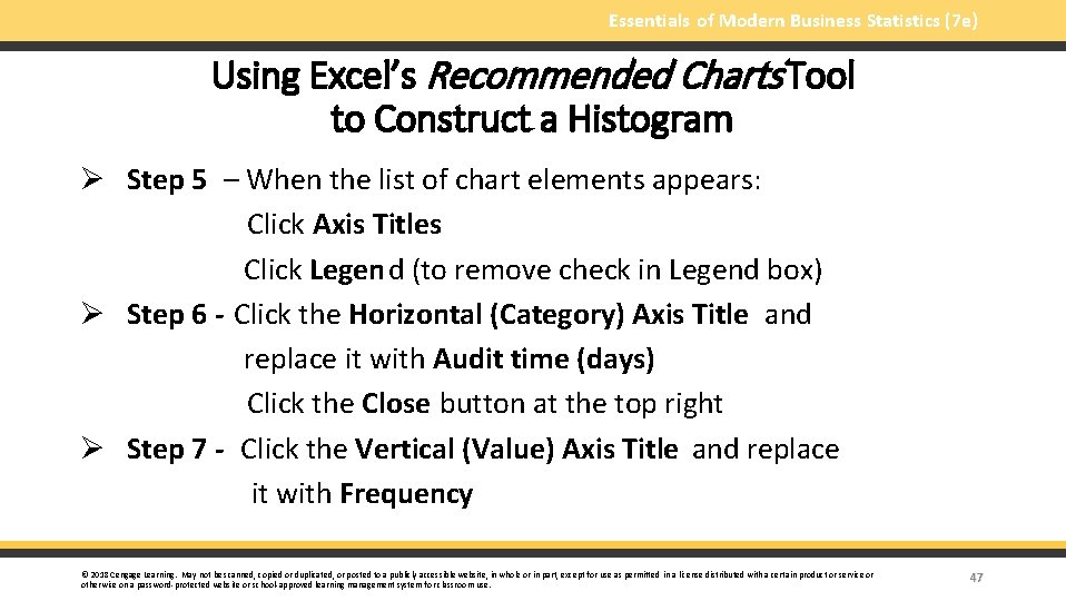 Essentials of Modern Business Statistics (7 e) Using Excel’s Recommended Charts Tool to Construct