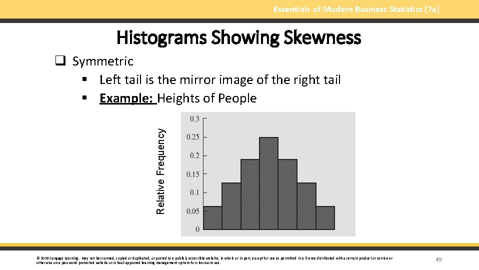 Essentials of Modern Business Statistics (7 e) Histograms Showing Skewness Relative Frequency q Symmetric
