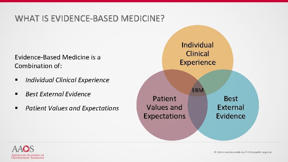 WHAT IS EVIDENCE-BASED MEDICINE? Evidence-Based Medicine is a Combination of: § Individual Clinical Experience