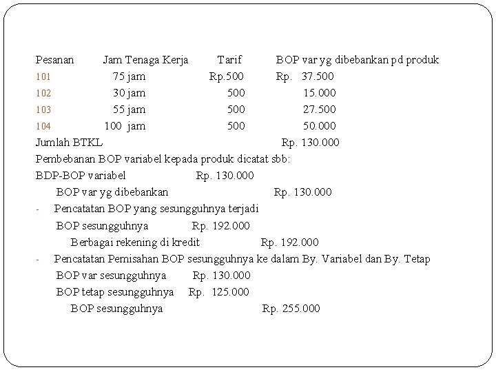 Pesanan Jam Tenaga Kerja 75 jam 30 jam 55 jam 100 jam Tarif Rp. Pesanan Jam Tenaga Kerja 75 jam 30 jam 55 jam 100 jam Tarif Rp.