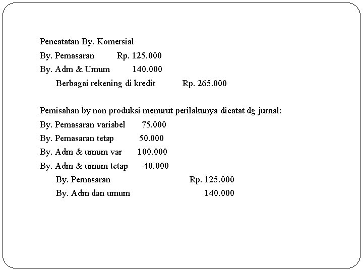 Pencatatan By. Komersial By. Pemasaran Rp. 125. 000 By. Adm & Umum 140. 000 Pencatatan By. Komersial By. Pemasaran Rp. 125. 000 By. Adm & Umum 140. 000