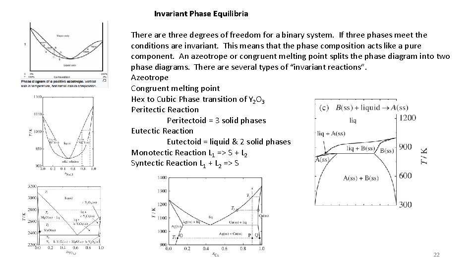 Invariant Phase Equilibria There are three degrees of freedom for a binary system. If