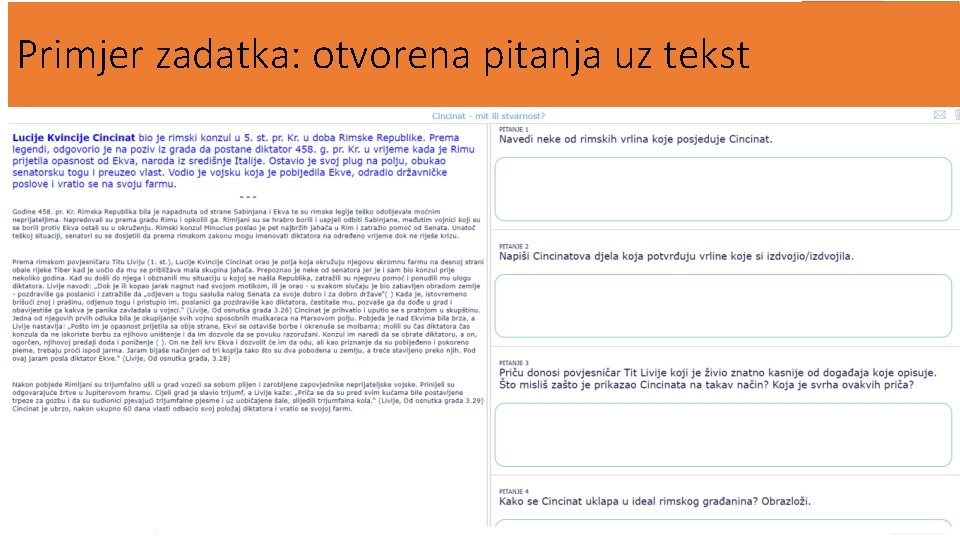 Primjer zadatka: otvorena pitanja uz tekst 