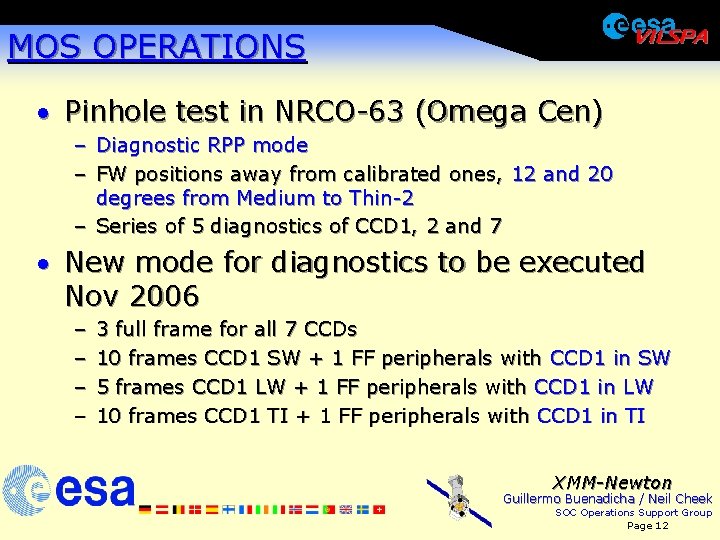 MOS OPERATIONS · Pinhole test in NRCO-63 (Omega Cen) – Diagnostic RPP mode –