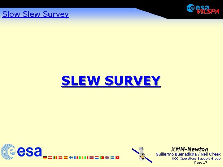 Slow Slew Survey SLEW SURVEY XMM-Newton Guillermo Buenadicha / Neil Cheek SOC Operations Support